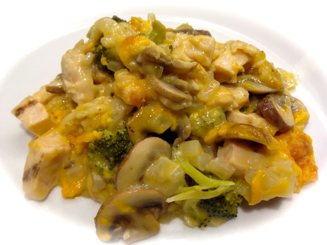 Chicken Broccoli Mushroom Cheese and Rice Casserole