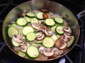 Saute the zucchini and mushrooms gently...
