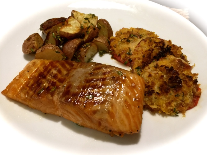 Serving Suggestion: Grilled Salmon with Panko Crusted Tomatoes and Roasted Baby Red Potatoes...