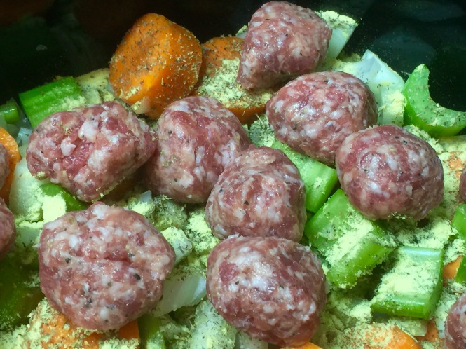 Veggies and Meatballs in the slow cooker